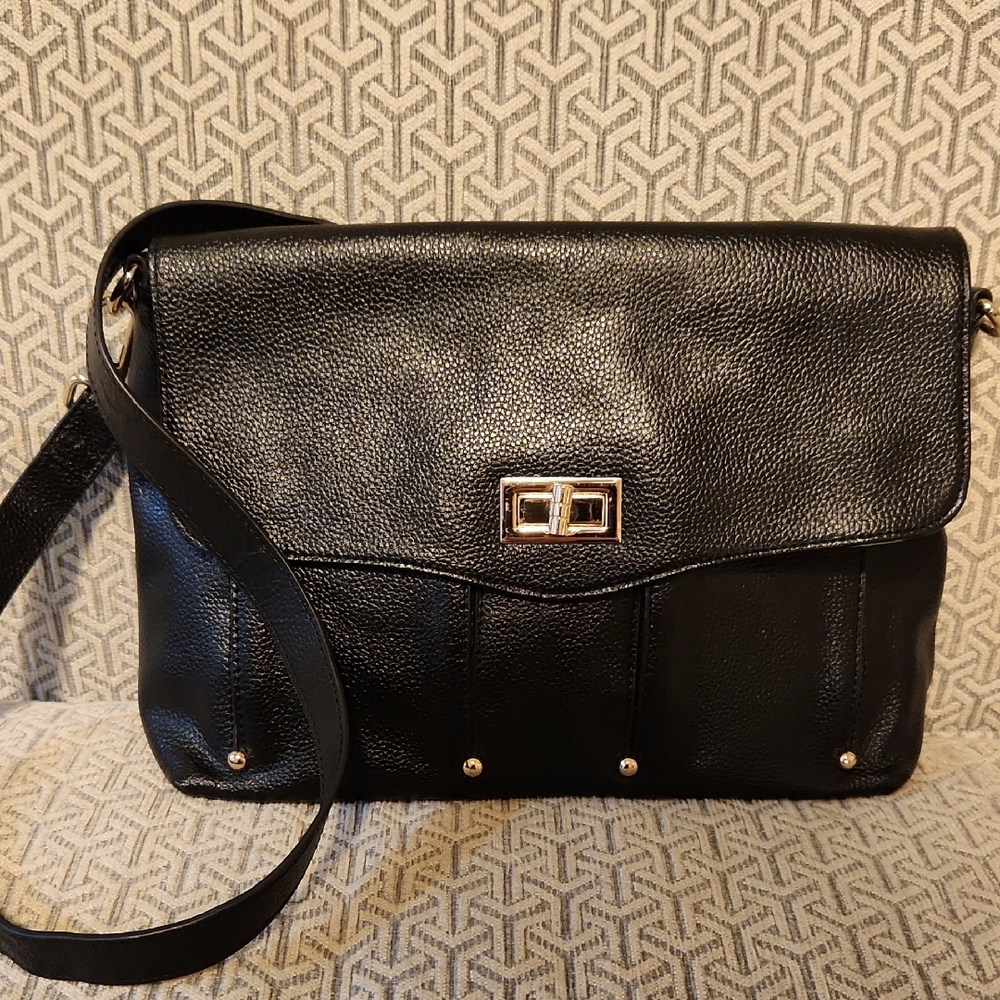 Chic Black Crossbody Bag with Gold Accents